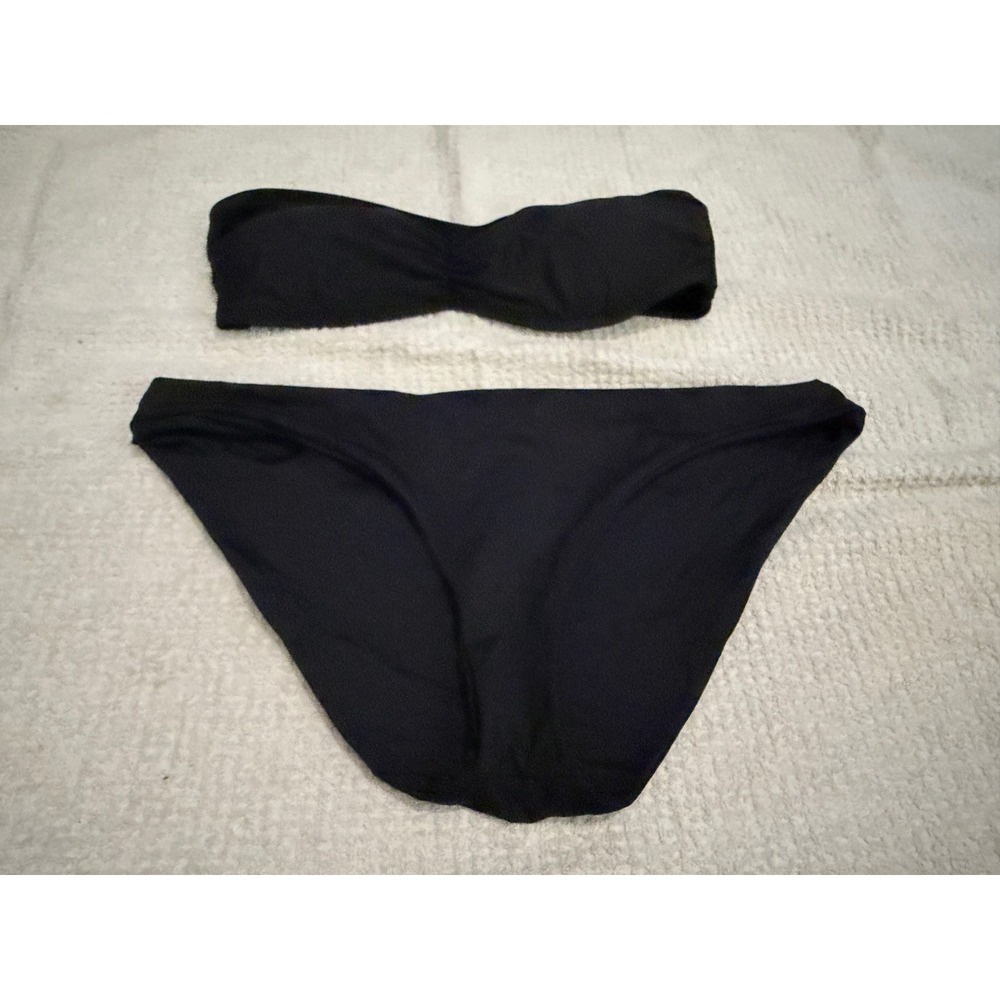 L*Space Black Bandeau Bikini Set Strapless Twist Top Full Cut Bottom NWOT  Large